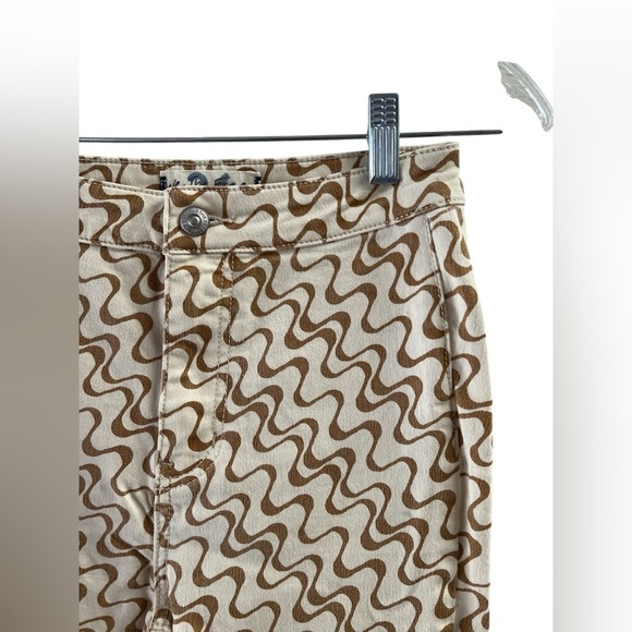 Free people wide leg flare high waisted brown and ivory pants - Picture 2 of 6